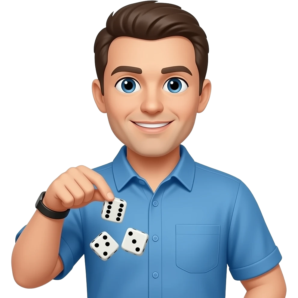 coach in a blue shirt toggling dice emoji