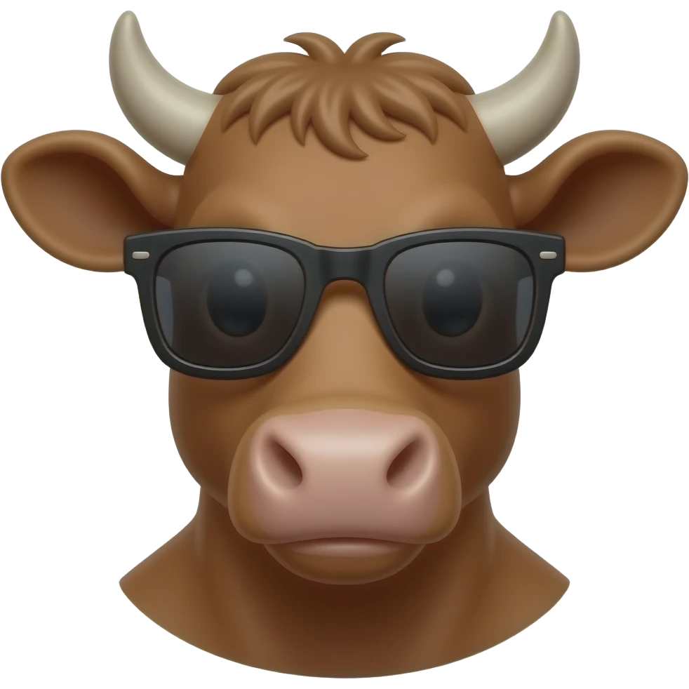 a  face of cool male brown cow wear super cool dark / black sunglasses emoji