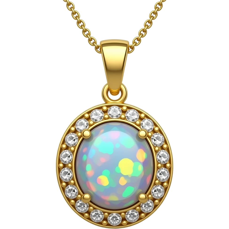 Hyperrealistic, mirco-detailed, luxury appearance, 14k Solid Yellow Gold 7.23CT Natural Opal 0.4CT Diamond Pendant Necklace, isolated 3d render, 8k resolution  emoji