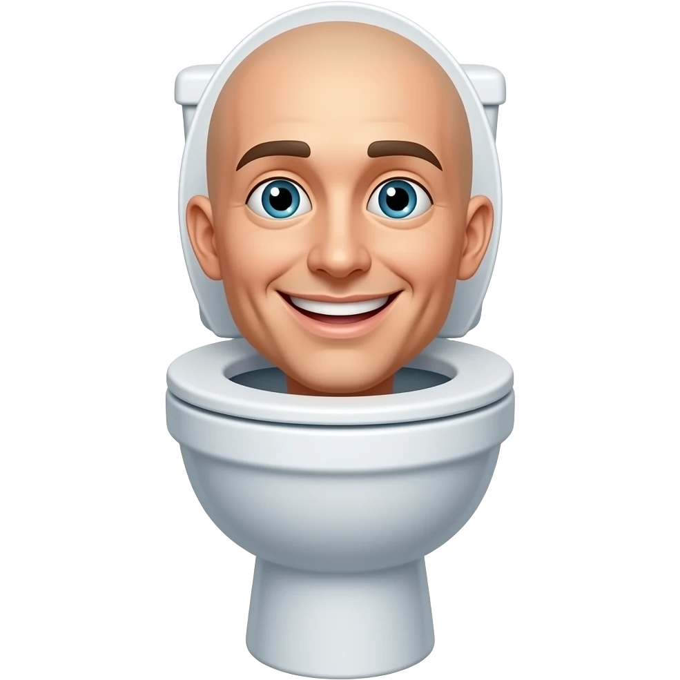 a head smiling with a next coming out of an open toilet bowl with a toielt body and no limbs emoji