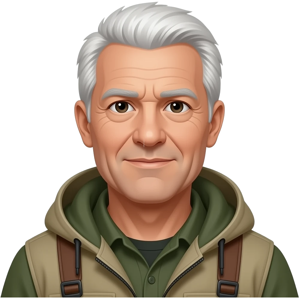 AnOlder man, white hair. Balding some deer hunter emoji