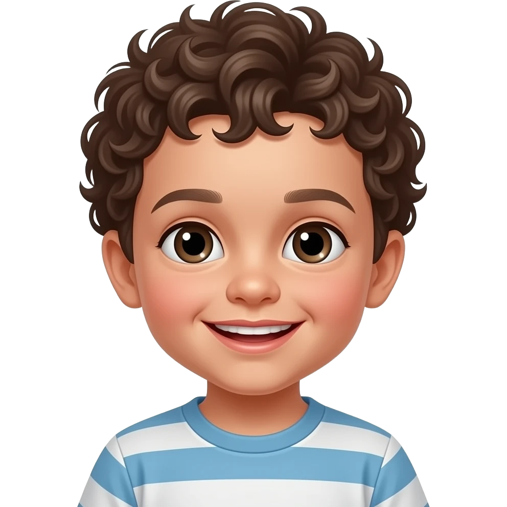 Light Caucasian 1 year old boy with curly hair with two teeth emoji