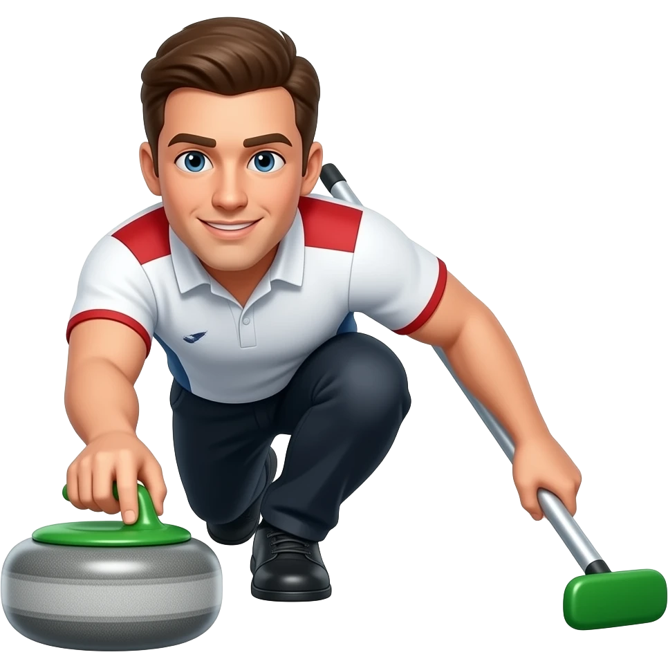 male olympic curling player full-length green stone emoji