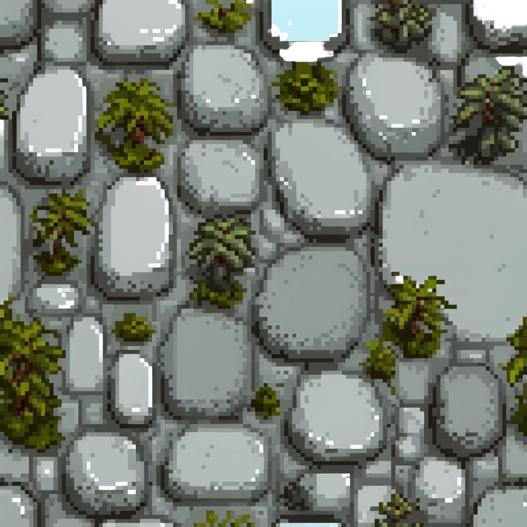 pixel art stone, blocky and simple, medium gray, hint of moss emoji