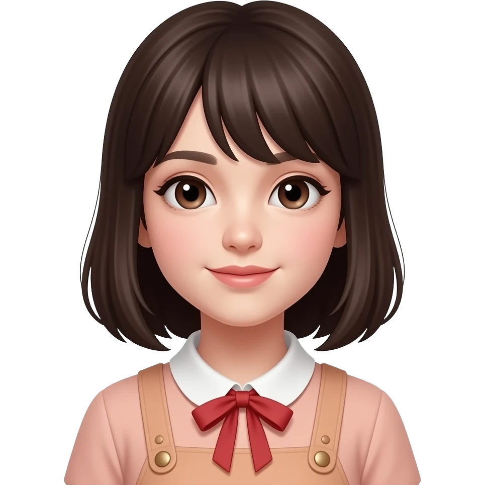 Realistic girl with dark brown hair and pale skin, wearing a cute outfit emoji
