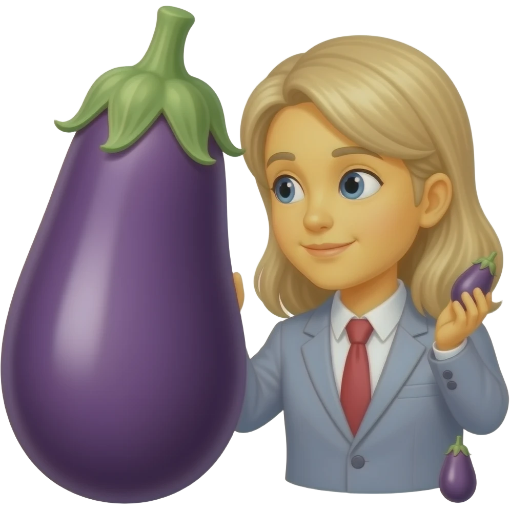 Yellow emoji face looking at 1 big eggplant and 1 small eggplant emoji