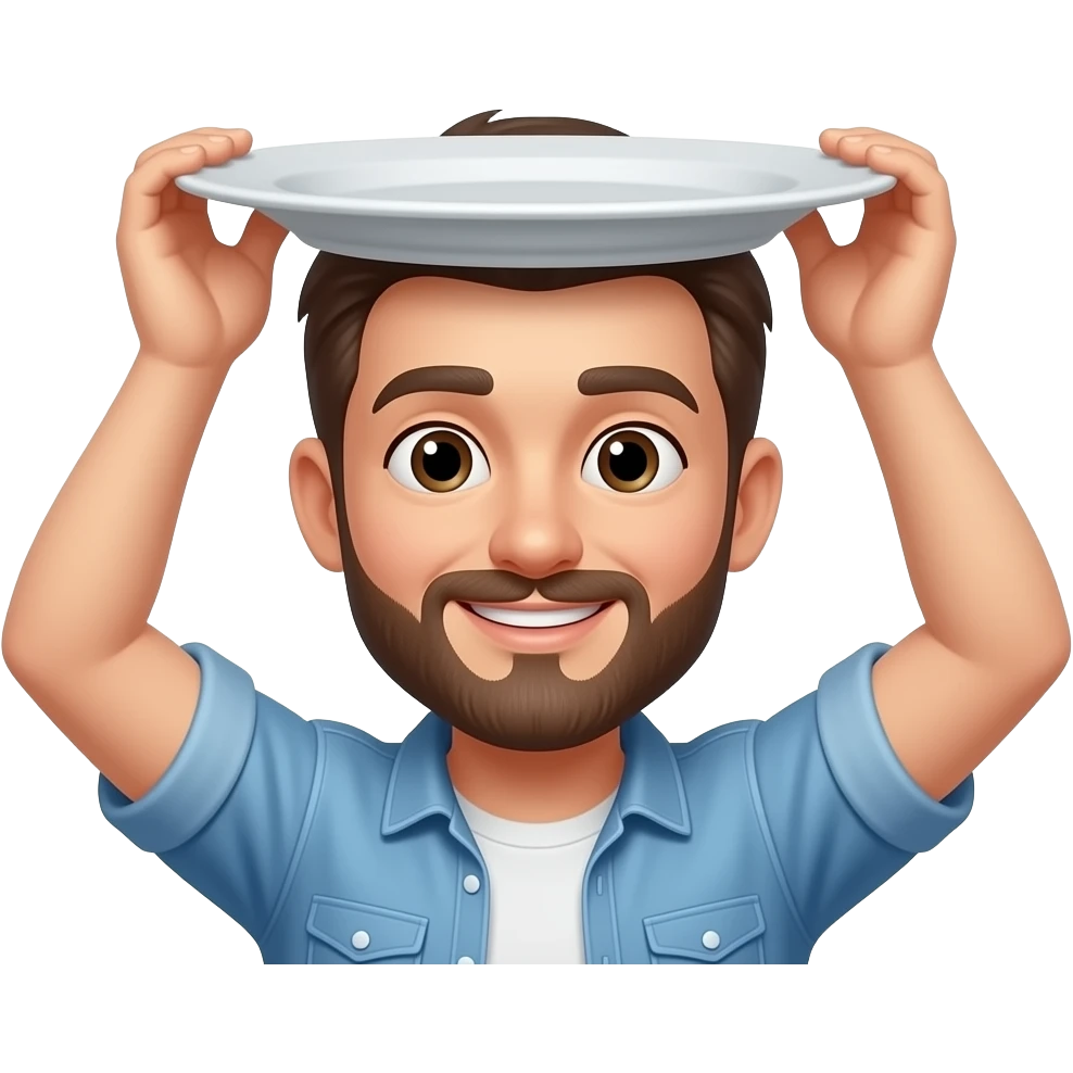 person with plate and a word above their head that says "gimme" emoji