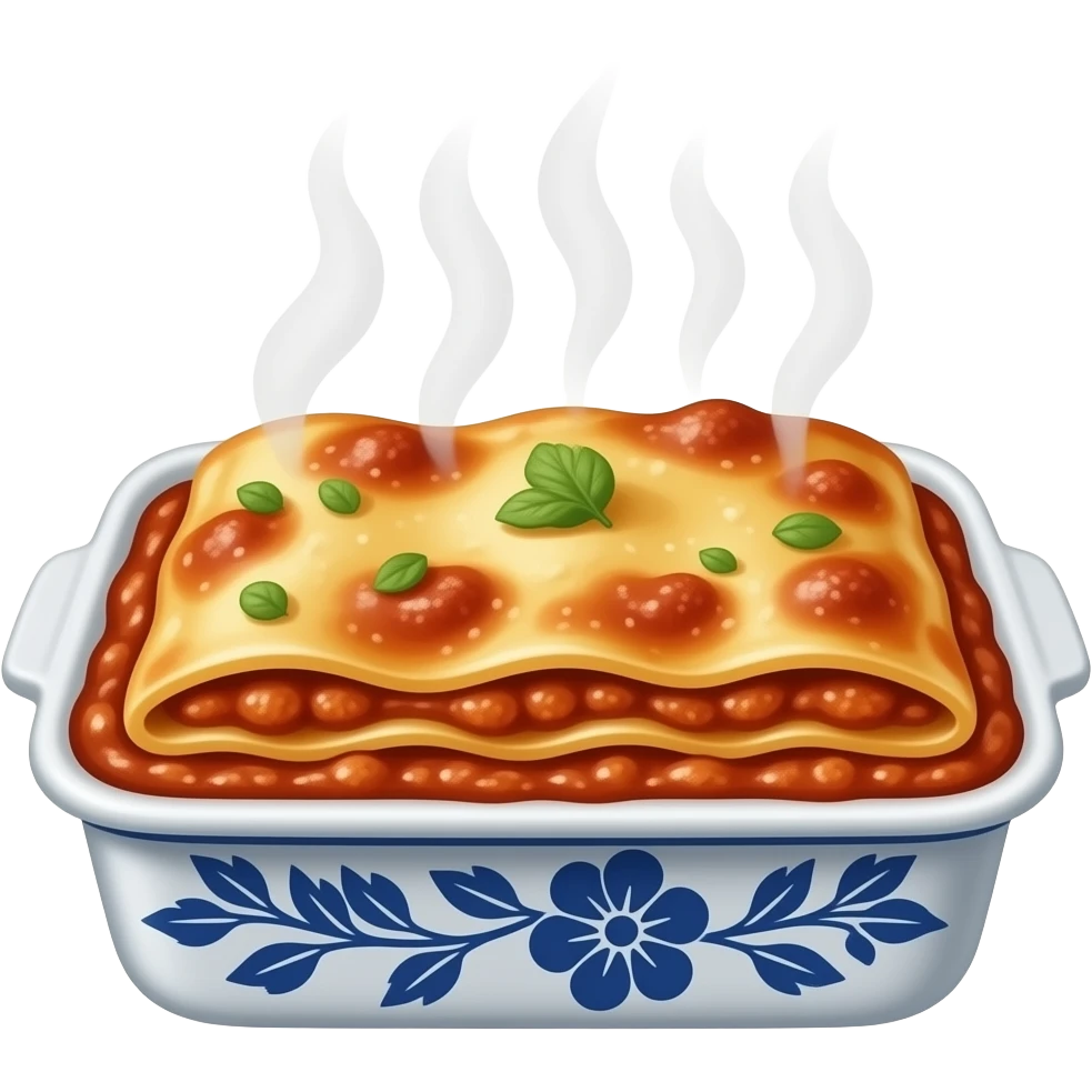 lasagna in tray with porcelain design realistic emoji
