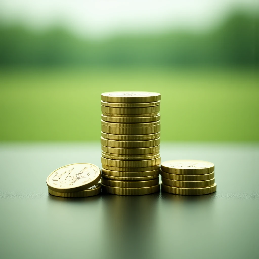 pile of coins not stacked, professional style, green gold and white color scheme, bold and clear, suitable for digital use emoji