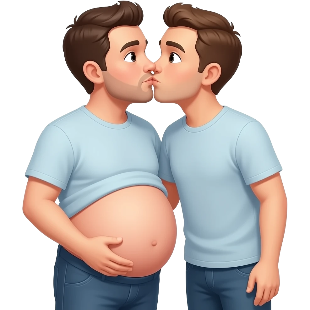 pregnant man emoji with another man standing next to him they the man is pregnent are kissing emoji