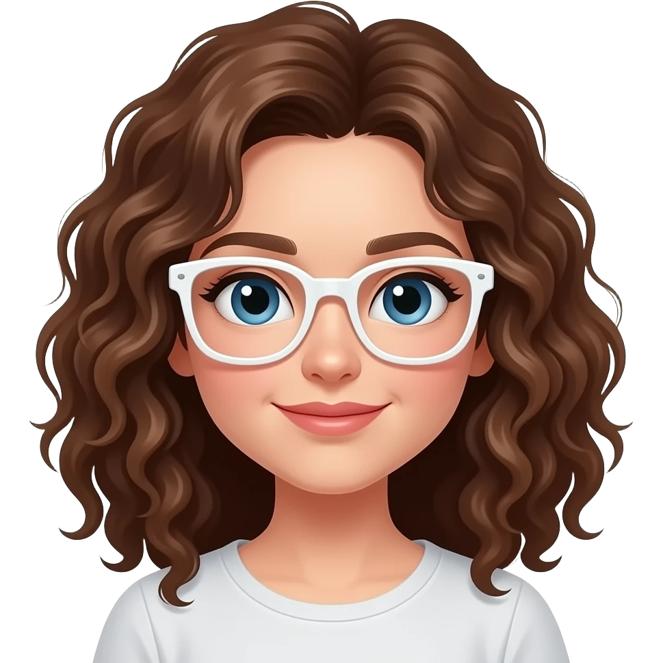 Create a white girl with white glasses and brown curly hair emoji