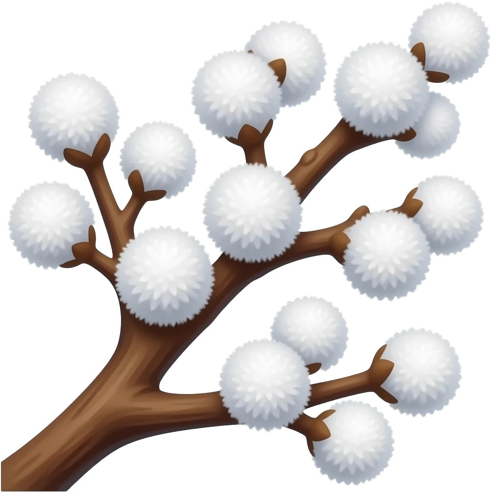 Sticks of tree with white soft balls on it. Soft fluffy balls look like plant buds emoji