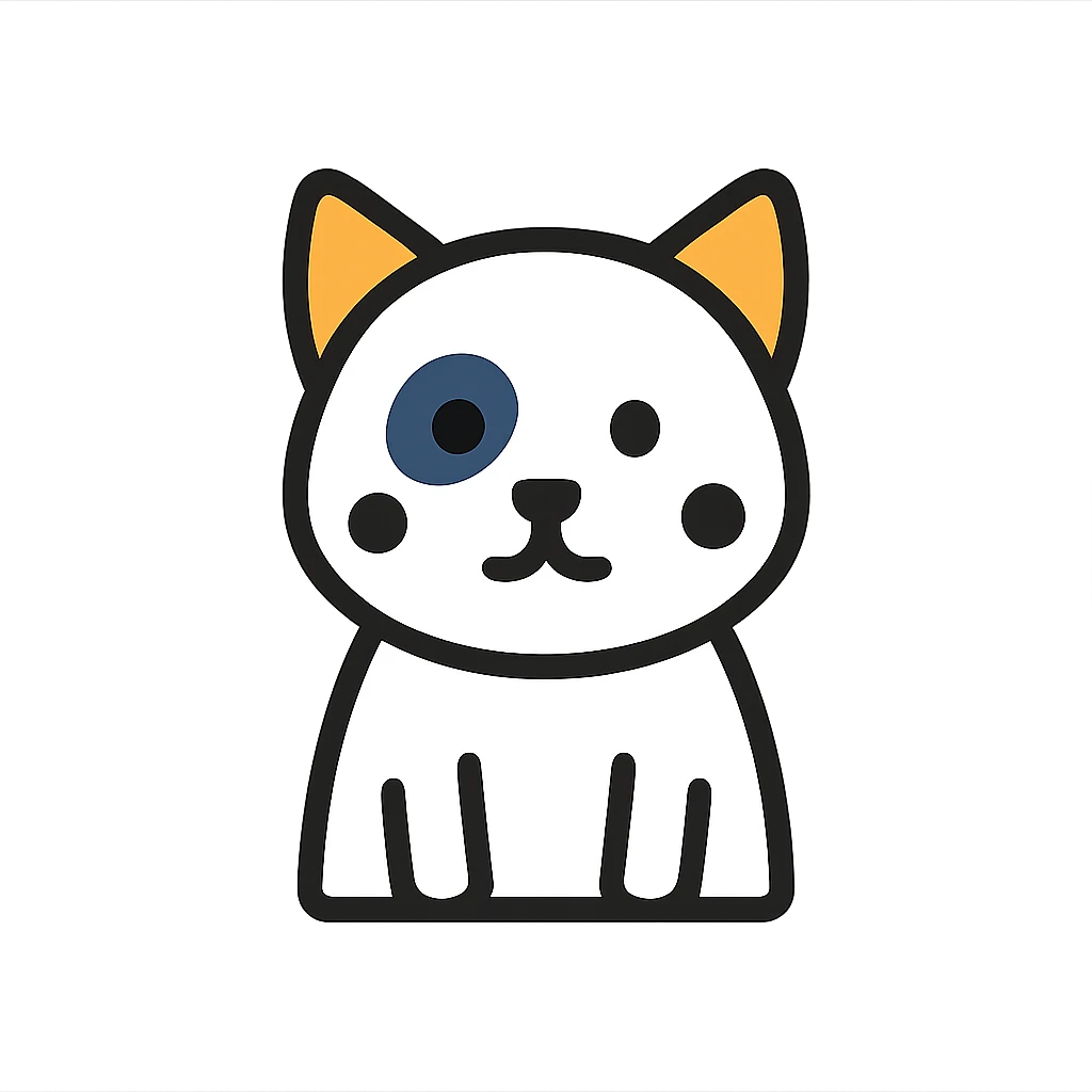 white cat with three black spots on its face, minimal and modern look emoji