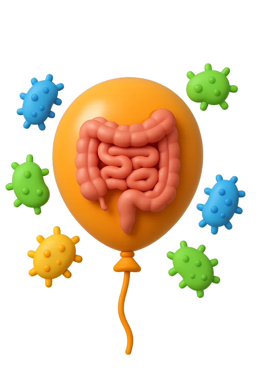 emoji stile iphone di un palloncino in 3d con intestino dentro e batteri intestinali intorno emoji