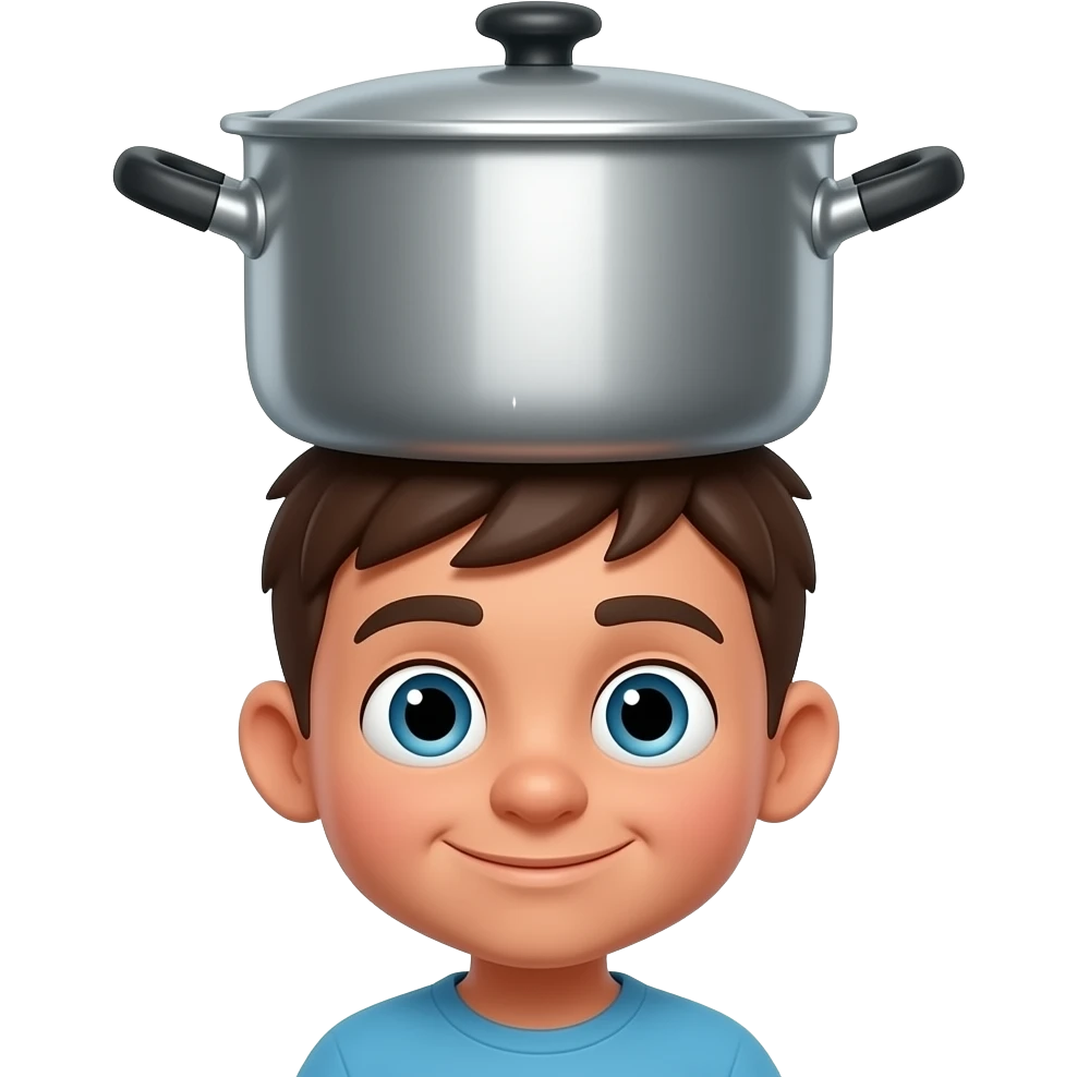 Emoji do menino maluquinho, de Ziraldo com uma panela na cabeça. emoji