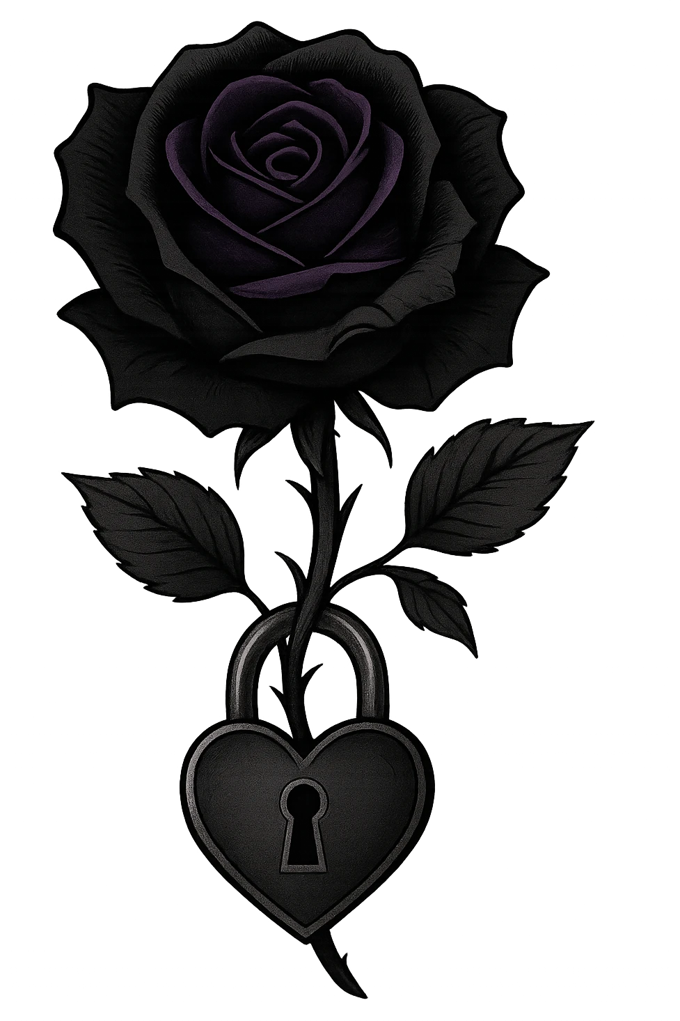 emo rose with a lock, black and purple, no background emoji