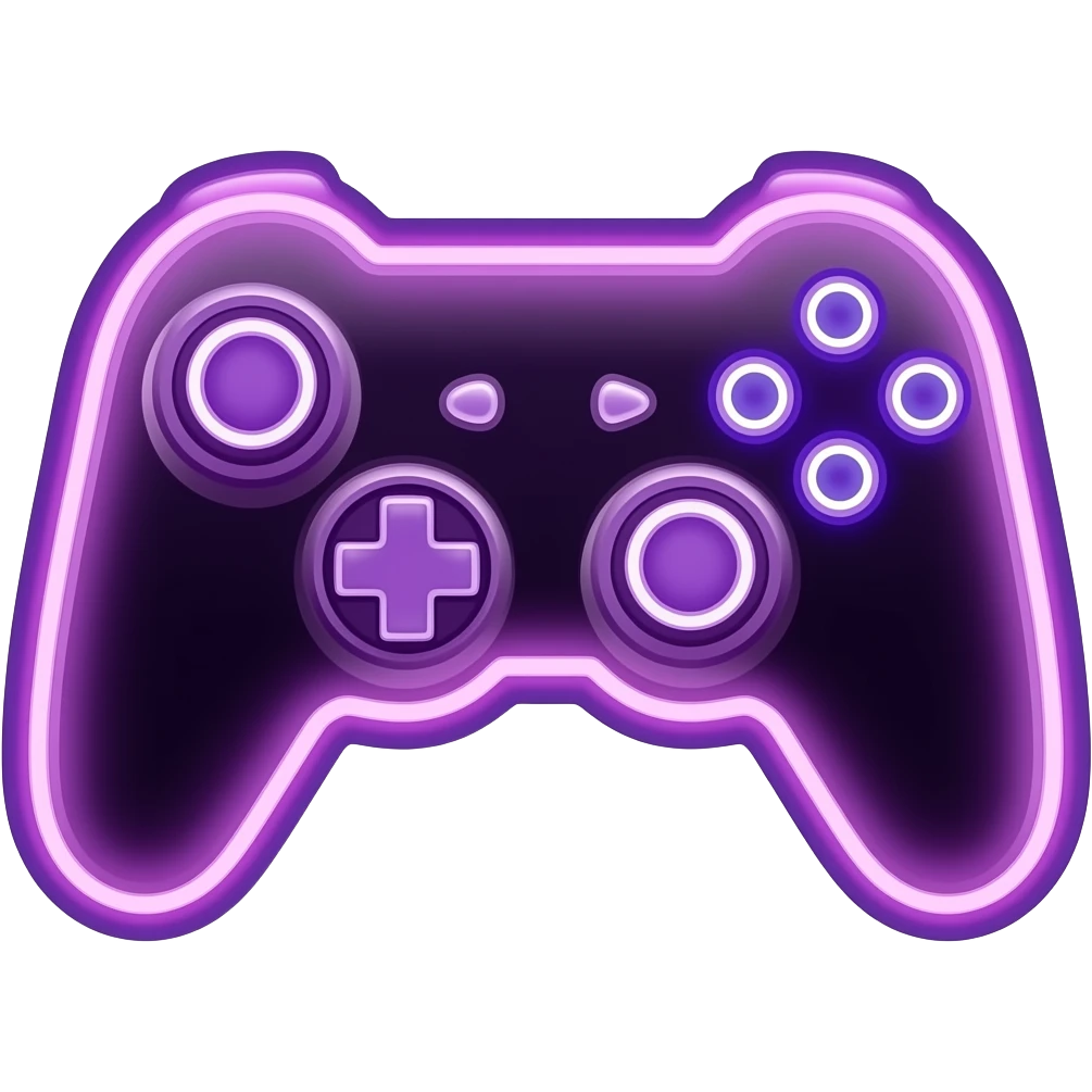 3D emoji style, glossy surface, soft shadows, white background, centered, no text, game controller made from neon lights, purple and neon tones, no defined gender emoji