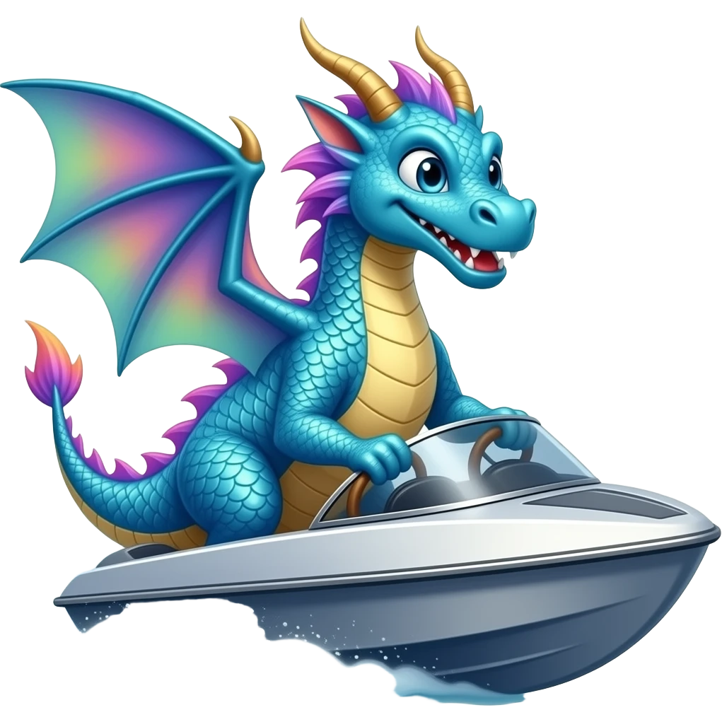 Blue dragon driving a speed boat emoji
