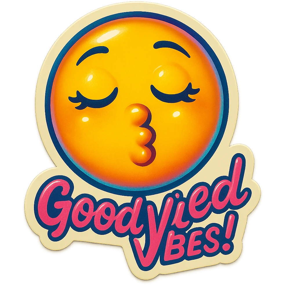 Eyes closed Kissy face 
add the words Good Vibes!  in pink  emoji