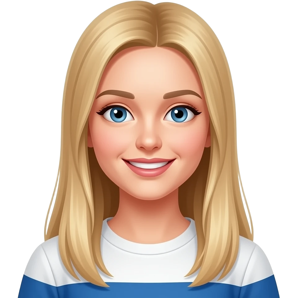 fai un set di emoji come soggetto una bella ragazza russa bionda capelli lisci lunghi e occhi chiari, sorridente emoji