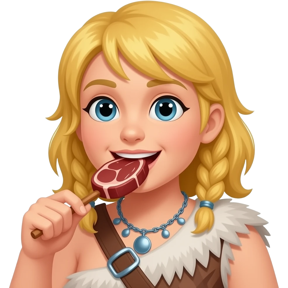 blonde cavewoman eating meat emoji