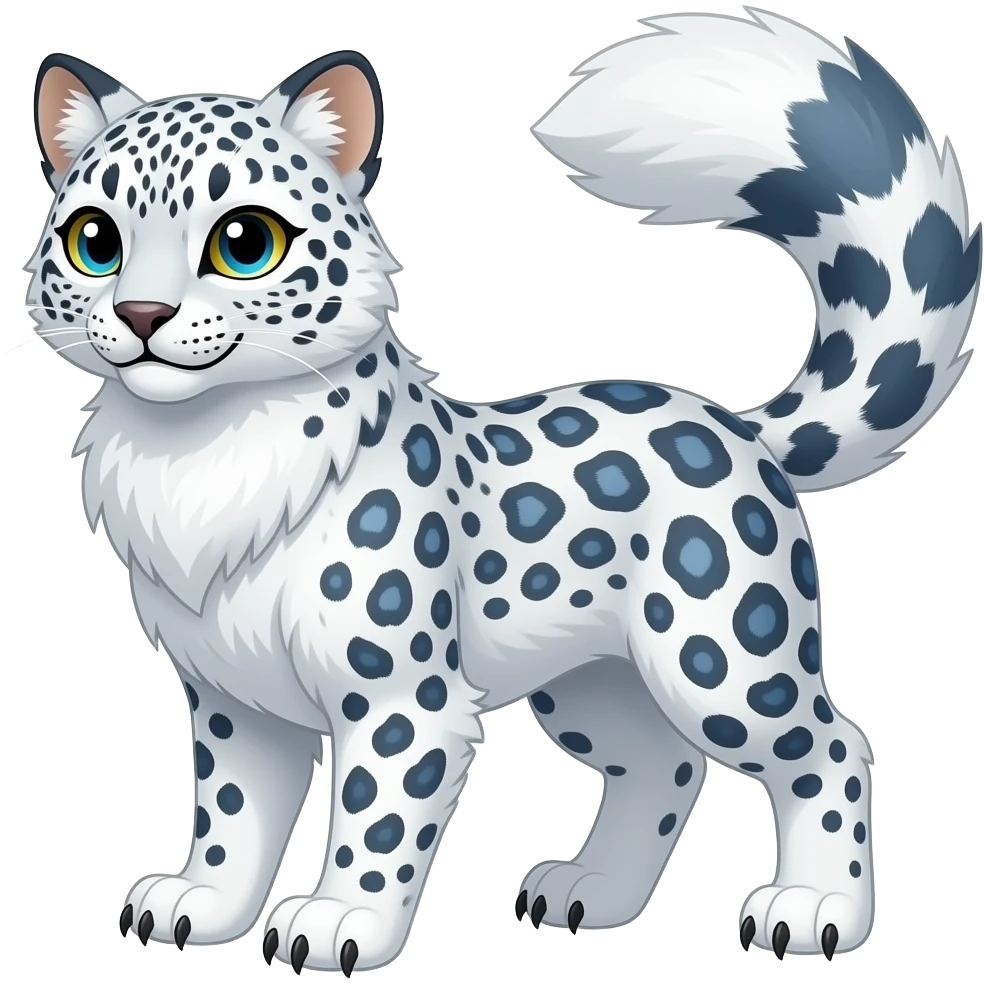 Beaked beaky wild natural elegant pretty beautiful handsome shiny colorful furry 4-legged digitigrade snow-leopard-snowy-owl-gryphon-griffin-arctic-fox-fusion-hybrid-fursona-furry-animal-creature, full body, hyper-realism, long tufted tail emoji