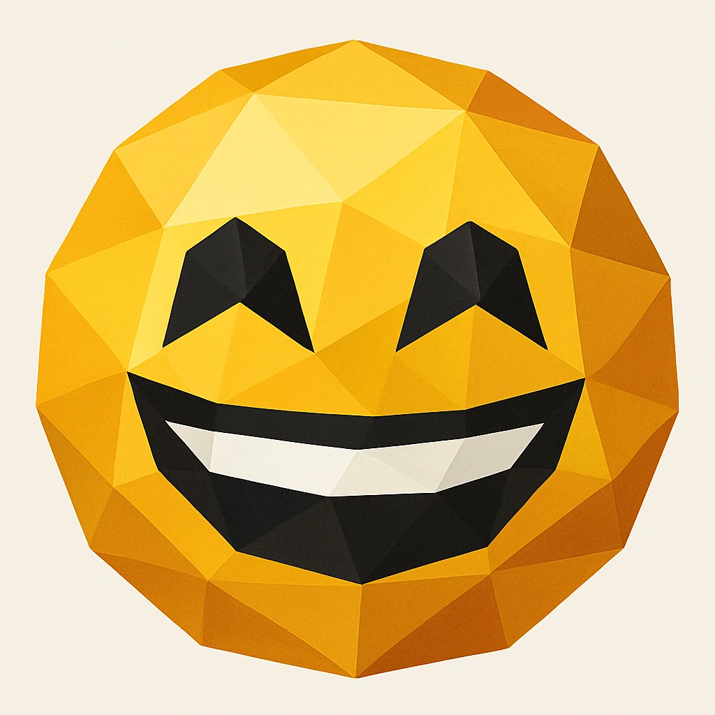 a smiling face emoji in a geometric 2D style, bold shapes and lines emoji