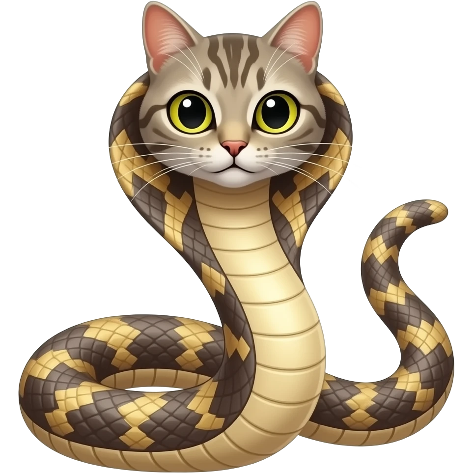 body of a cobra and the head of a kitty hybrid emoji