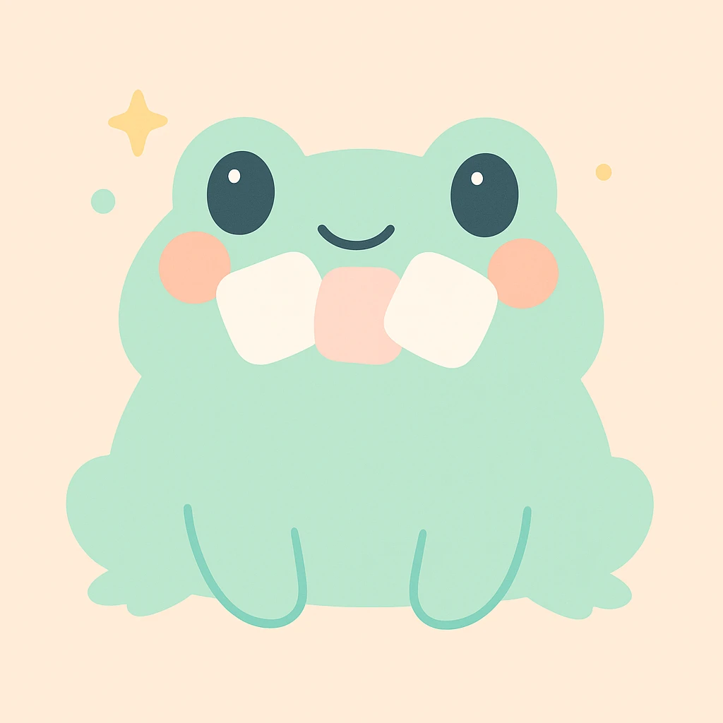 a chubby frog with marshmallows in its mouth, fun and lighthearted, colorful emoji
