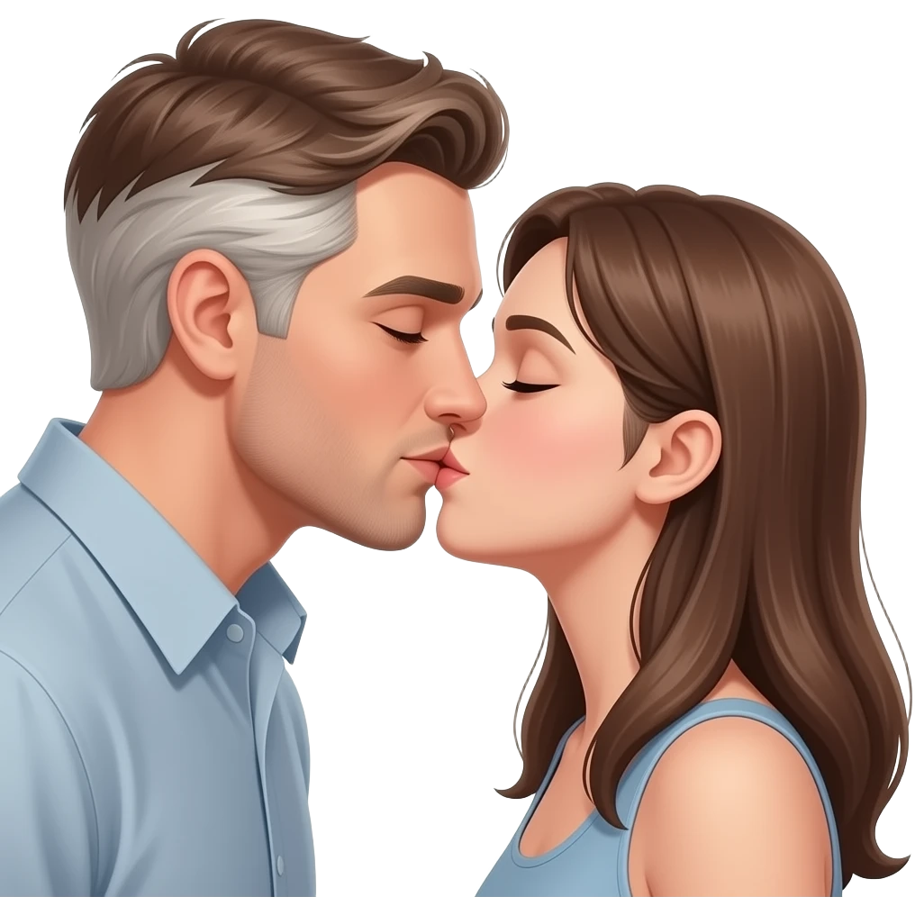 Realistic White brown hair man passionate kissing white brown hair girl emoji
