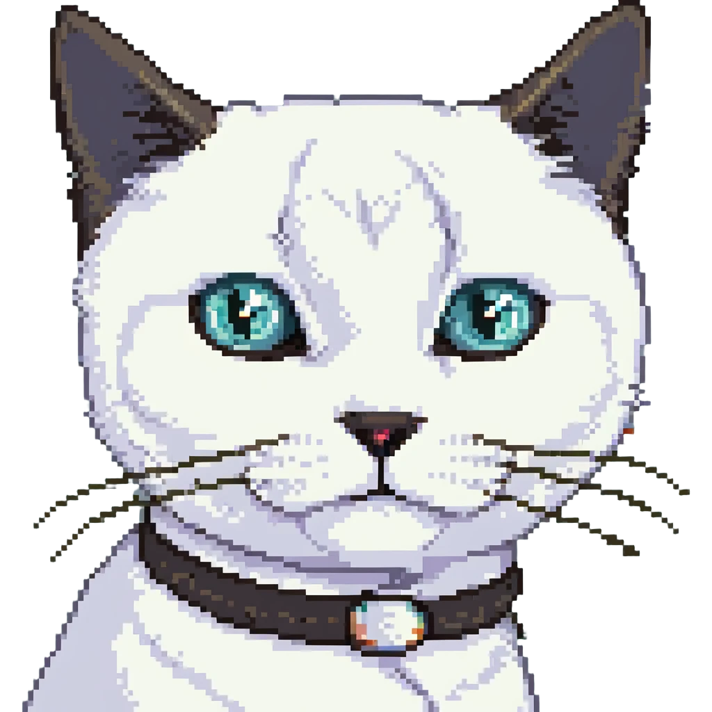 a close up portrait of a realistic adult white cat with black ears, he is giving skeptical slant eyed side-eye to the camera, cutscene graphic
 emoji