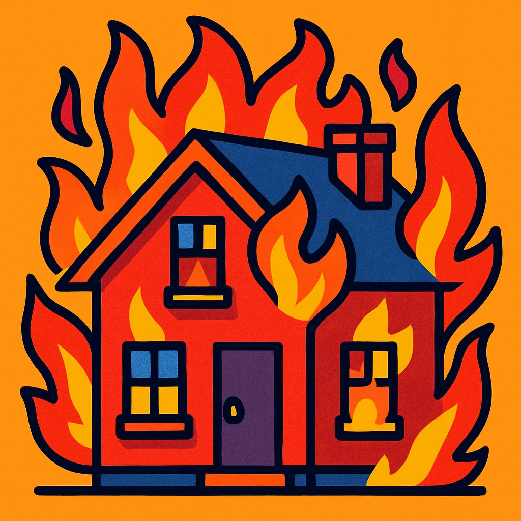 a house on fire, vibrant toon style emoji