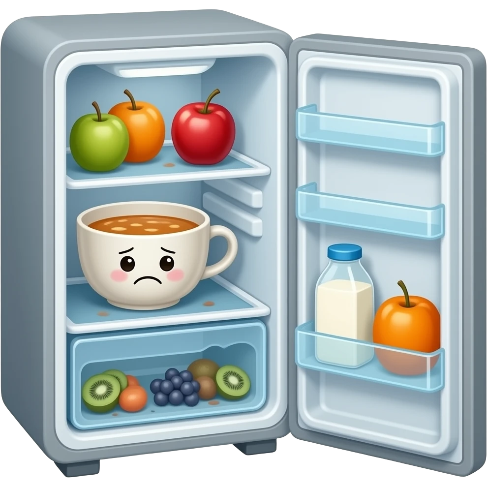 fridge with old fruit not happy cute smelly face milk soup dirty emoji