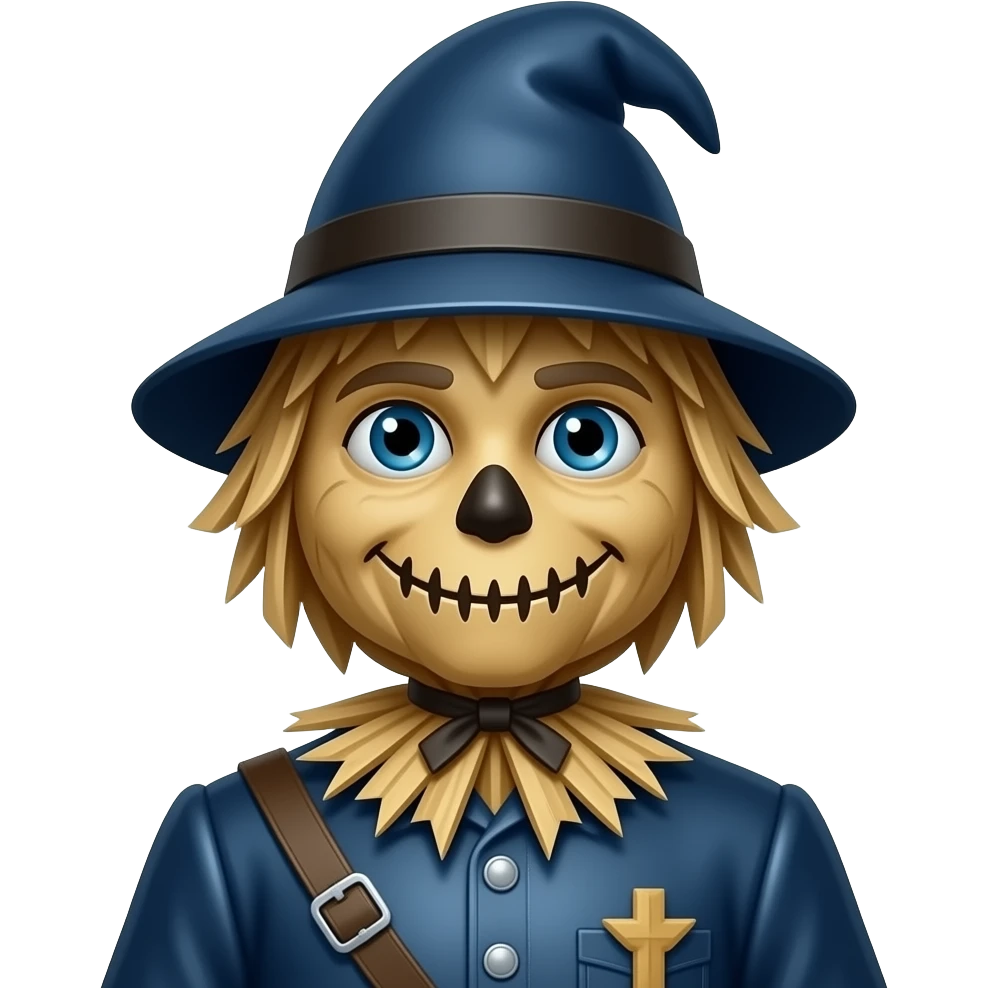 The Scarecrow from The Wonderful Wizard of Oz with dark blue eyes, dark blue metallic outfit emoji
