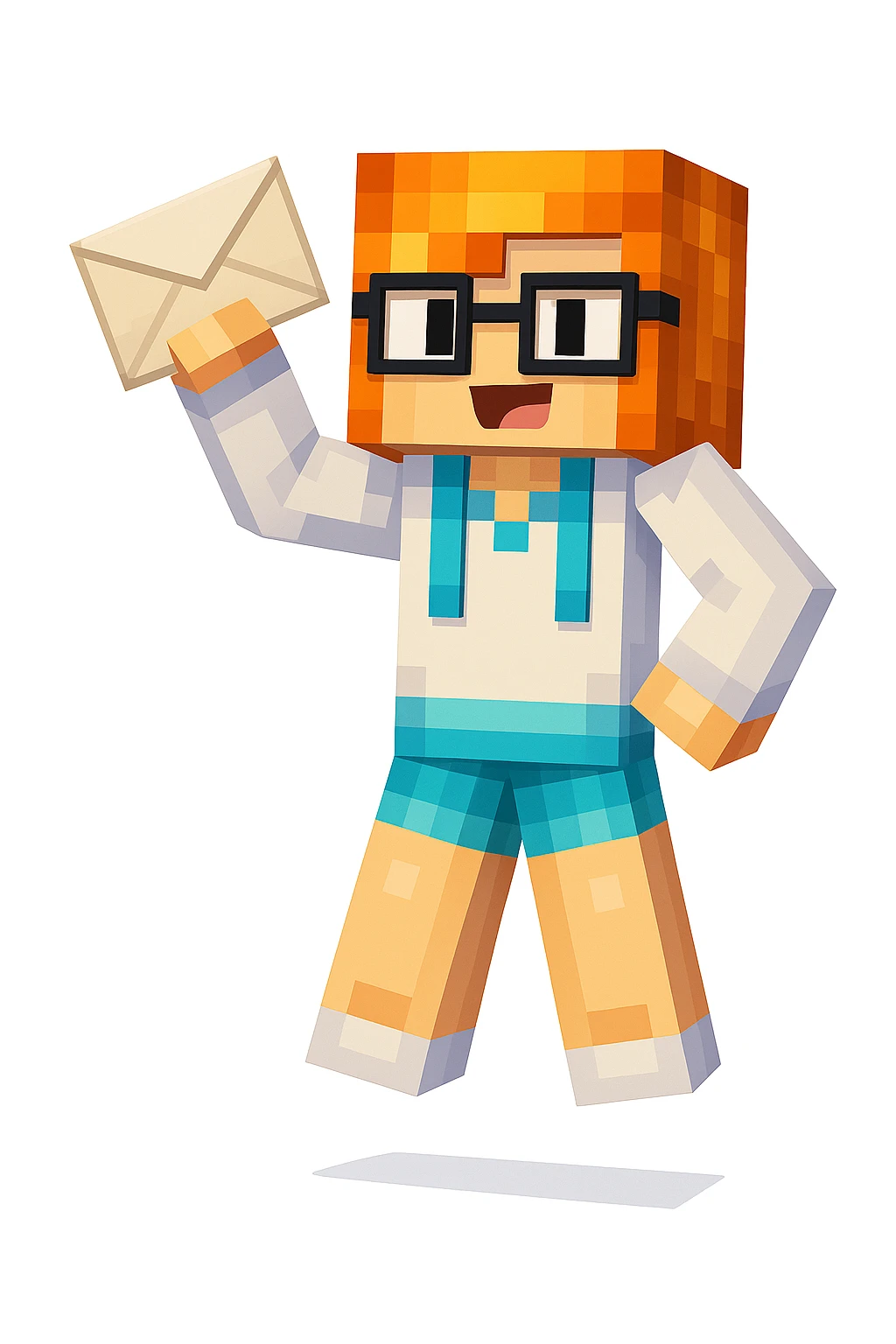 Add a letter in the character's hand, keeping the original Minecraft cartoon style and pose exactly the same. Only add the letter, do not change anything else. emoji