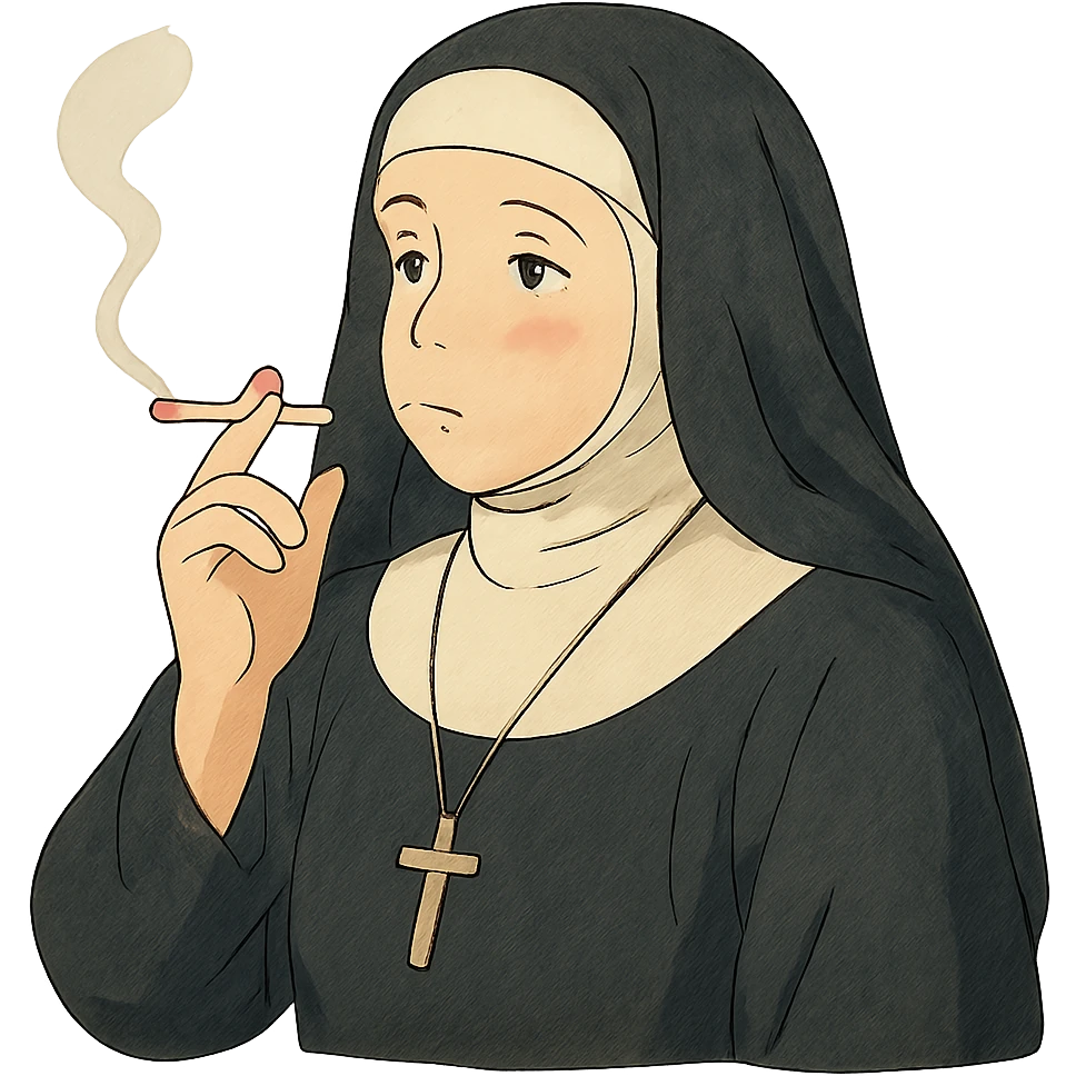ghibli style nun smoking a cigarette emoji