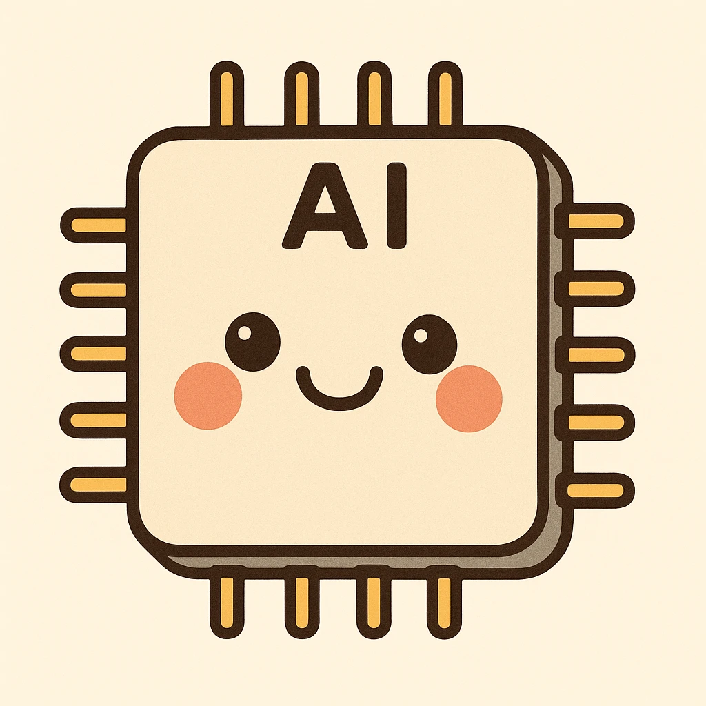 AI chip with smiling face, cartoon style emoji