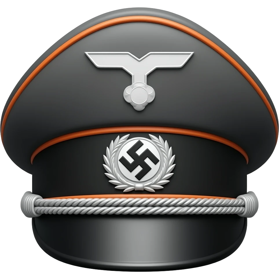 flat black shiny Nazi Kepi hat with pastel orange accents emoji