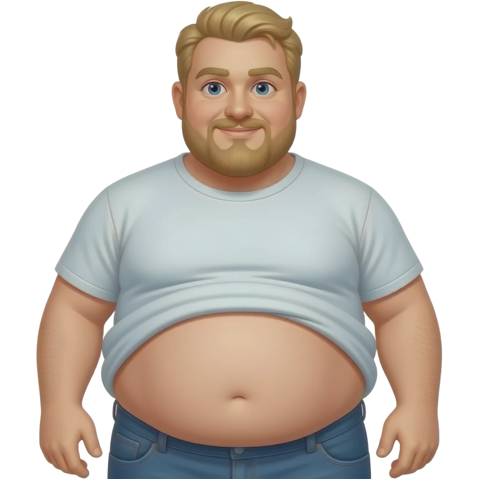 Blonde round obese man with Tshirt too small so the bottom of his belly hangs out emoji
