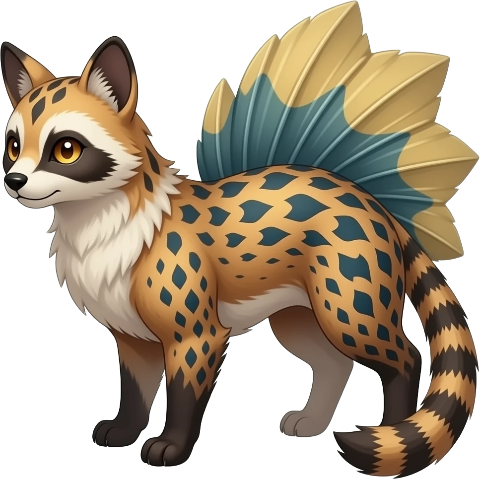 unique-patterned finned epic legendary vintage antique aesthetic quadrupedal elegant feral fantasy-Civet-Litten-Luxray-Shinx-Luxio-Vaporeon-Furret-Fakémon-fusion-hybrid-creature emoji