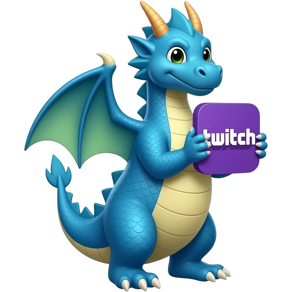 Blue dragon holding twitch logo looking right emoji