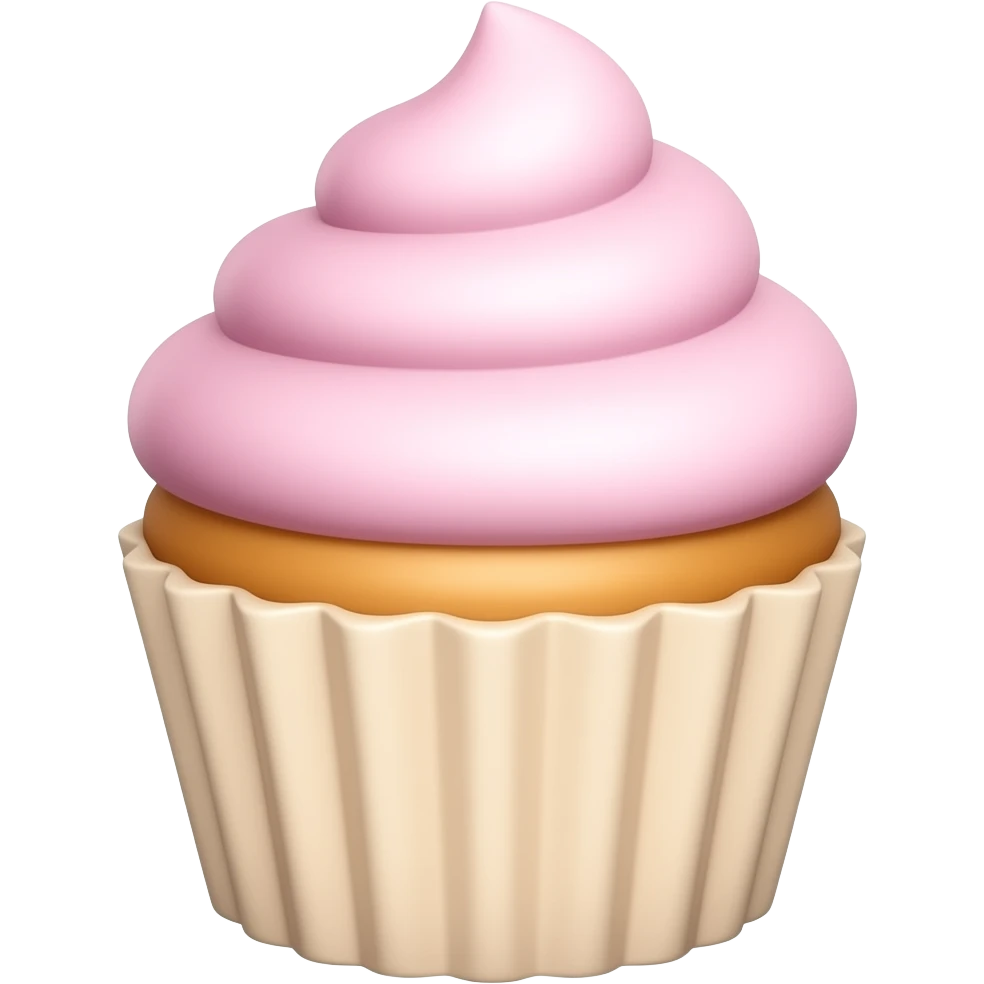 cute cupcake emoji, pastel pink frosting, beige base, minimal glossy style emoji
