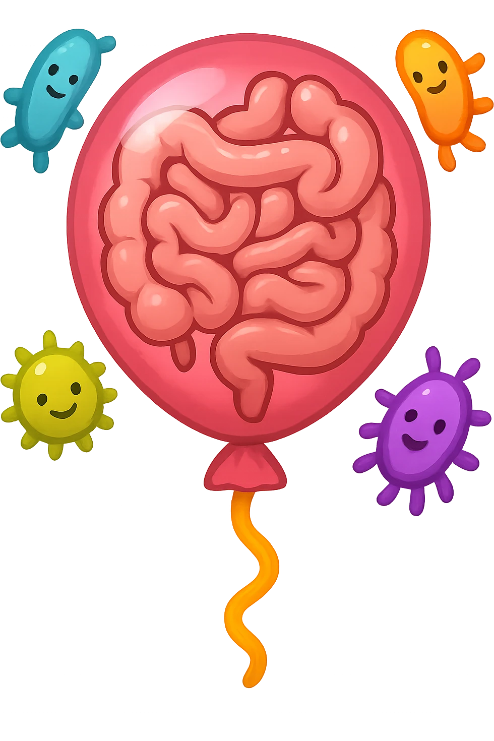 emoji stile iphone di un palloncino con intestino dentro e batteri intestinali intorno emoji