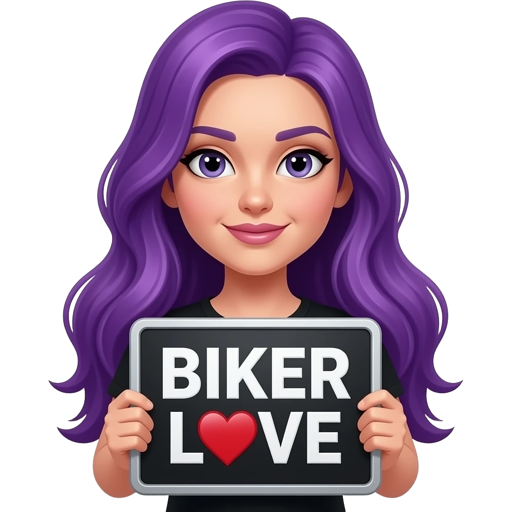 sexy girl with long purple hair holding a BIKER LOVE sign emoji