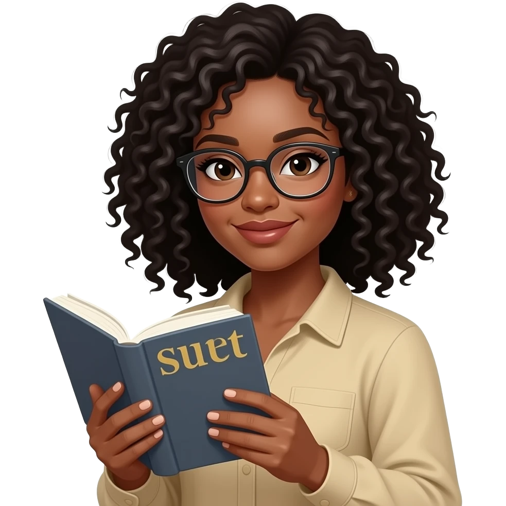 Sexy Smut book female reader With curly black hair and glasses emoji