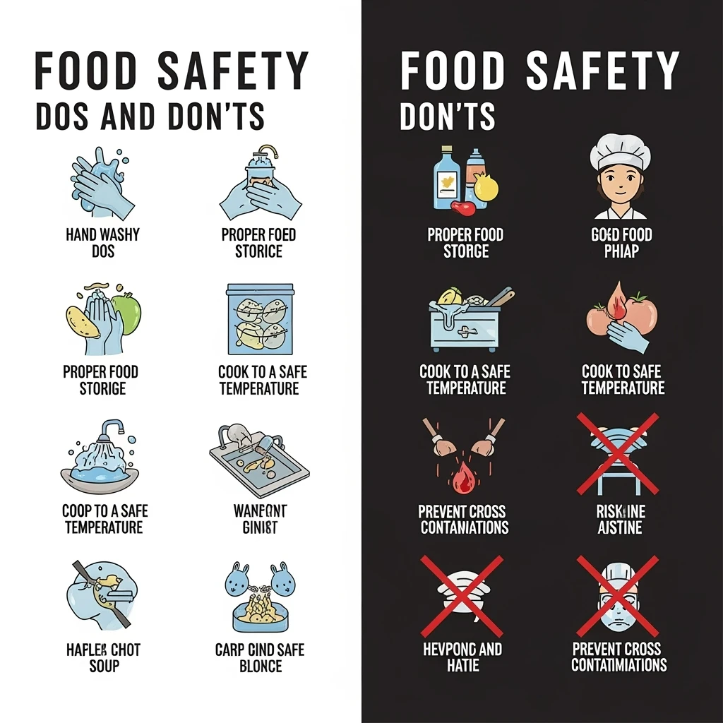 make a detail poster with title of "food safety dos and dont" emoji