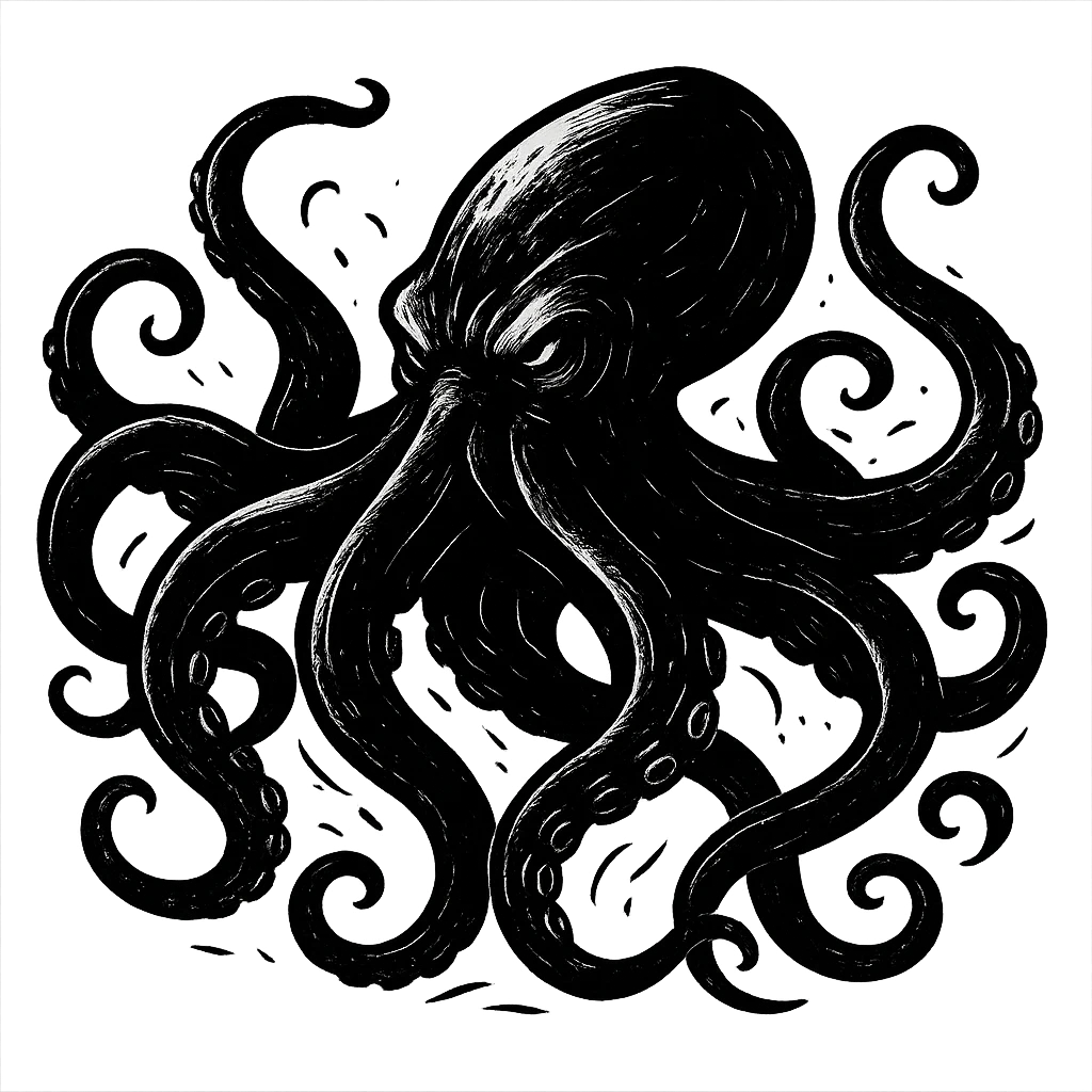 black fierce kraken, bold and menacing, stylized as a dramatic sea monster, dynamic and detailed illustration emoji