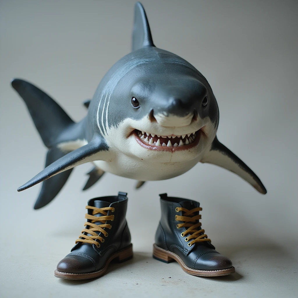realistic shark wearing shoes, detailed and lifelike emoji
