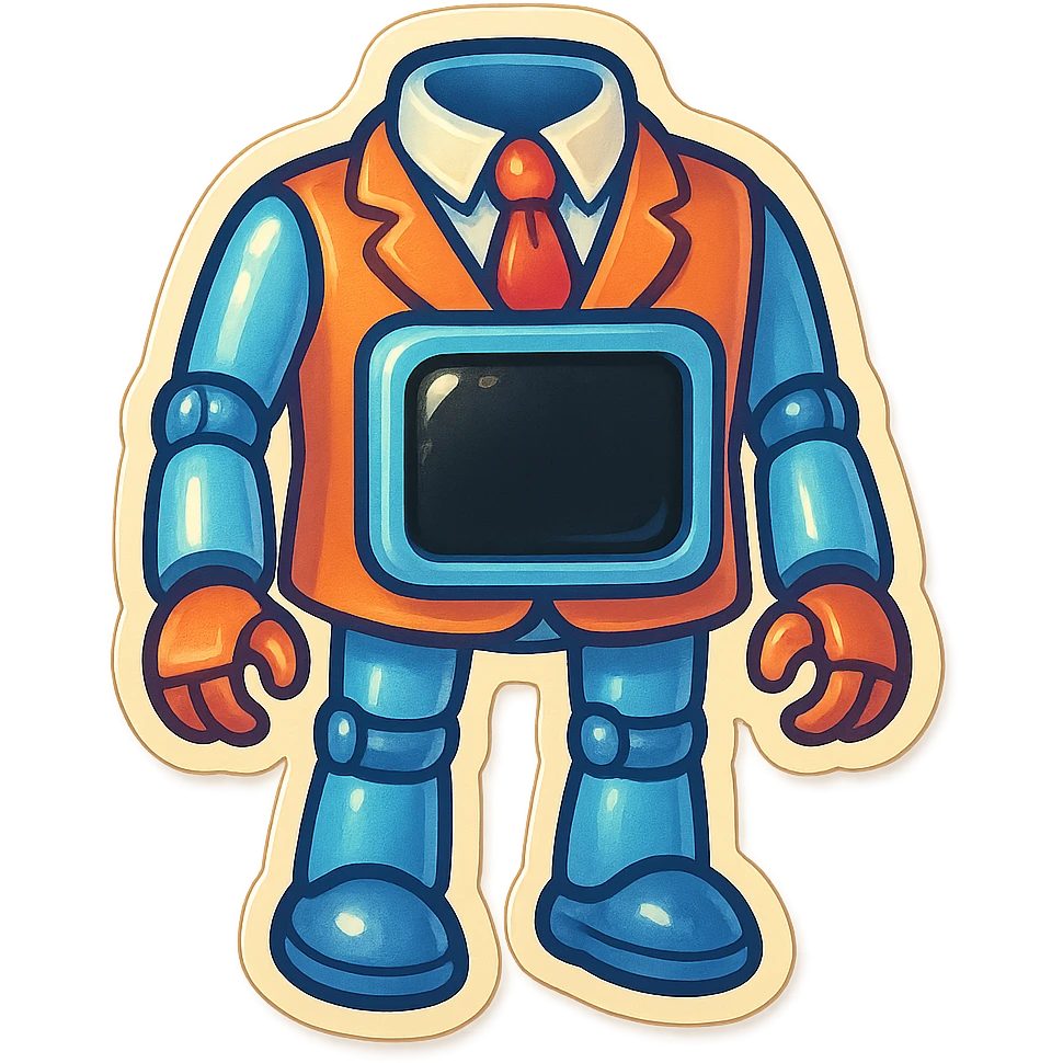 bureaucrat robot with no head. black screen is in chest  emoji
