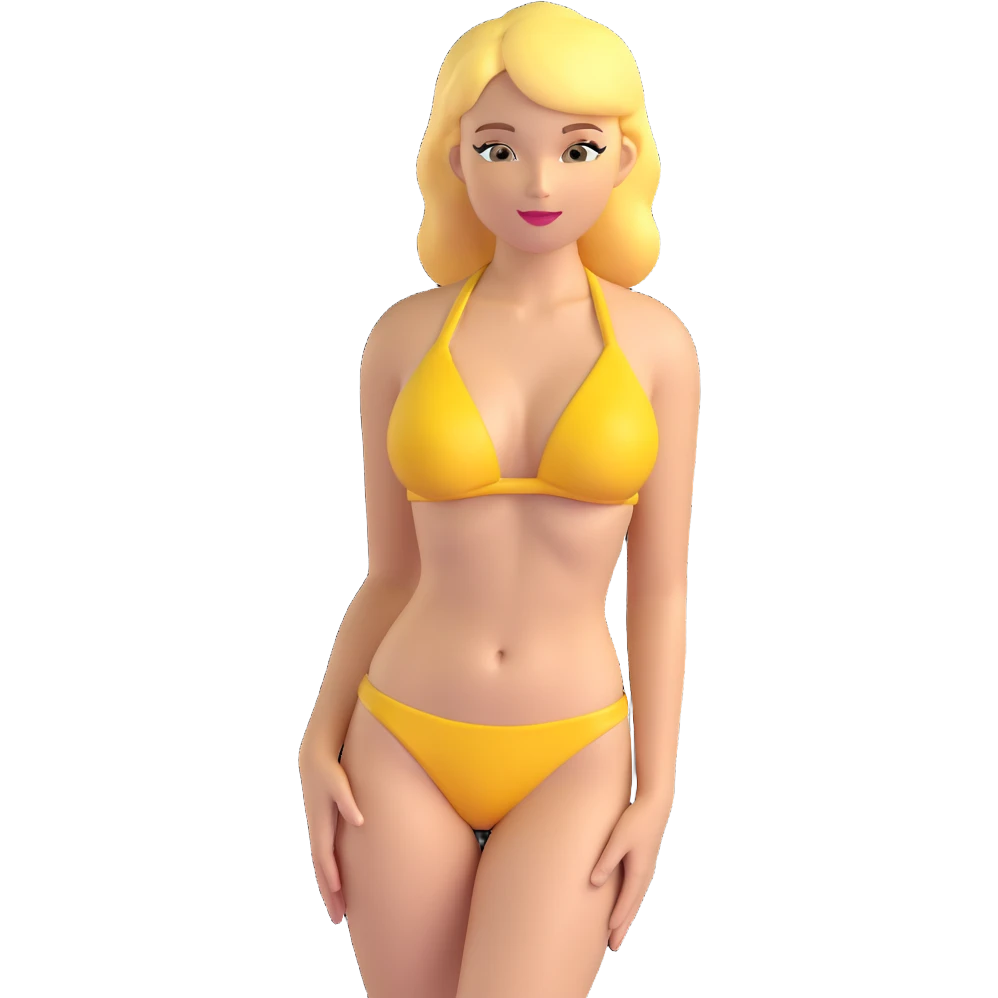woman in yellow bikini posing as model, simple background emoji